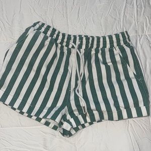 Forever 21 Women's Green and White Striped Shorts - Size M